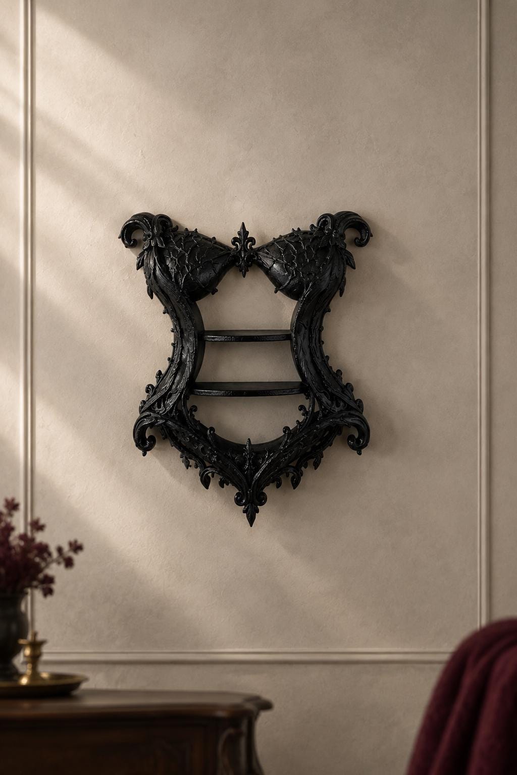 Raft de perete în formă de corset victorian – decor gotic