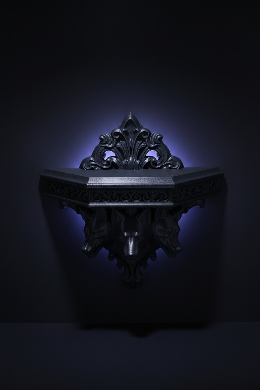 Etajeră gotică lupi imprimată 3D albastru