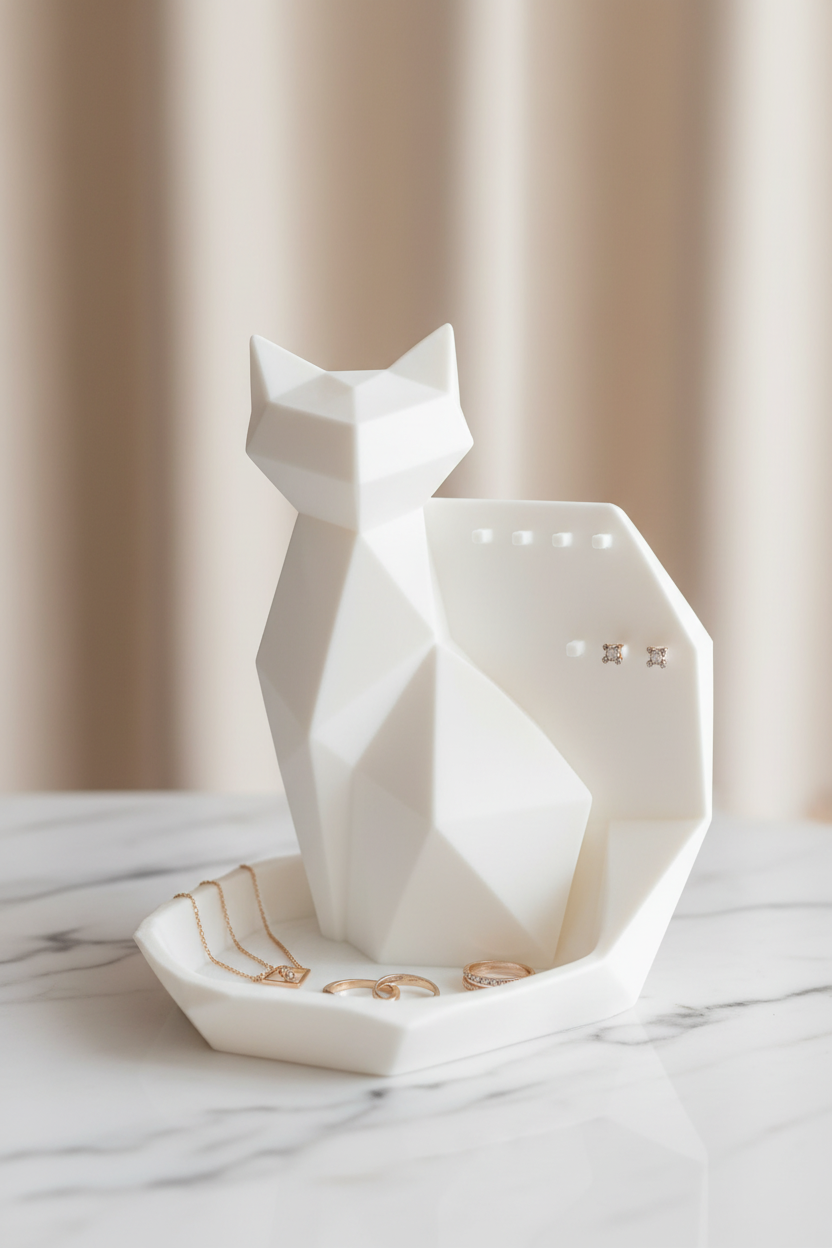 Organizator bijuterii pisică geometric imprimat 3D